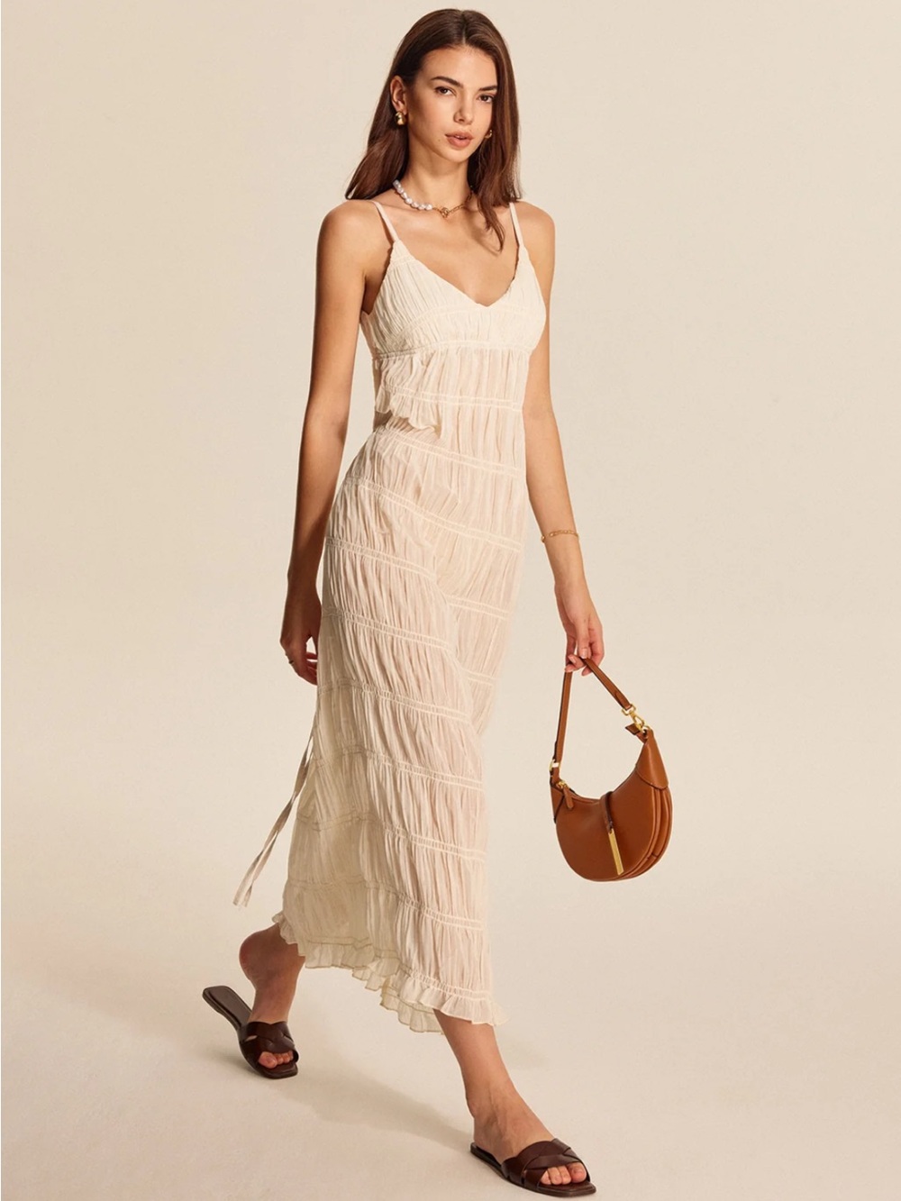 Commense Cream Lightweight V-Neck Maxi Dress Green XL
